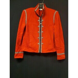 ST JOHN COLLECTION Red With Detail Full Zip Knit Jacket Blazer Top Size 8